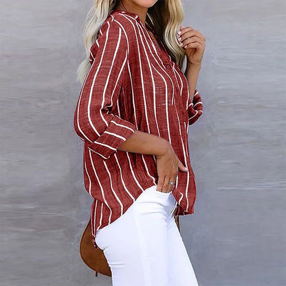 Lunelle | Women's Shirt with V-Neck Cut & Striped Design | Lightweight Cotton for Effortless Summer Style
