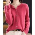 Women's Merino Wool & Cashmere Cardigan — O-Neck Winter Knit