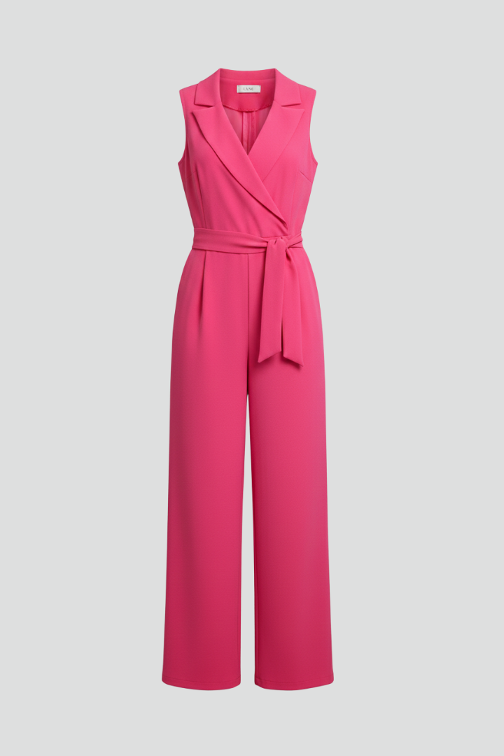 Madelyn Sleeveless Wide Leg Jumpsuit | Tie-Waist V-Neck Smart Casual One-Piece