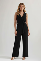 Madelyn Sleeveless Wide Leg Jumpsuit | Tie-Waist V-Neck Smart Casual One-Piece