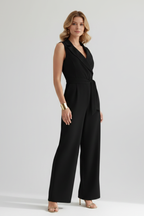 Madelyn Sleeveless Wide Leg Jumpsuit | Tie-Waist V-Neck Smart Casual One-Piece