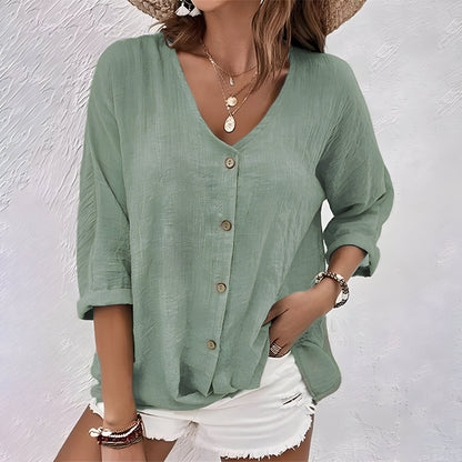 Marcia | Relaxed Button-Up Blouse with Soft V-Neckline | Casual Sophistication for Everyday Wear