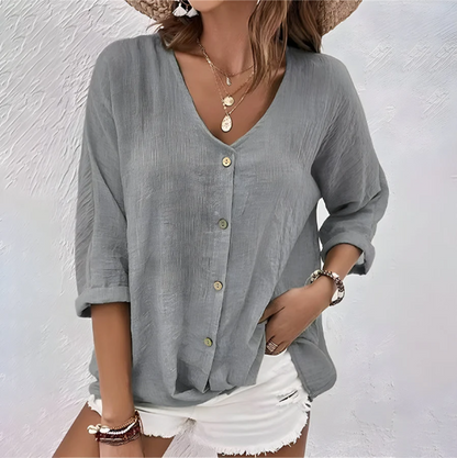 Marcia | Relaxed Button-Up Blouse with Soft V-Neckline | Casual Sophistication for Everyday Wear