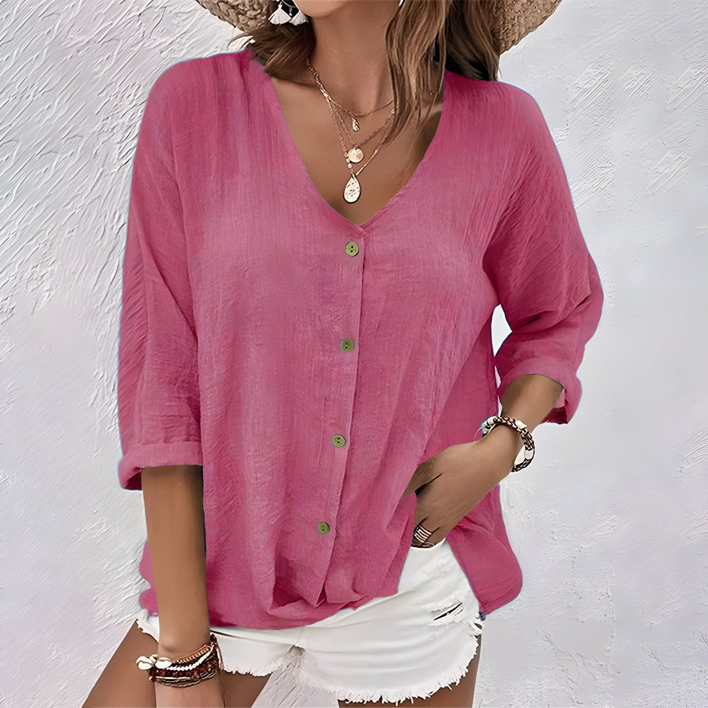Marcia | Relaxed Button-Up Blouse with Soft V-Neckline | Casual Sophistication for Everyday Wear
