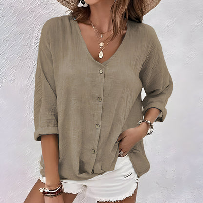 Marcia | Relaxed Button-Up Blouse with Soft V-Neckline | Casual Sophistication for Everyday Wear