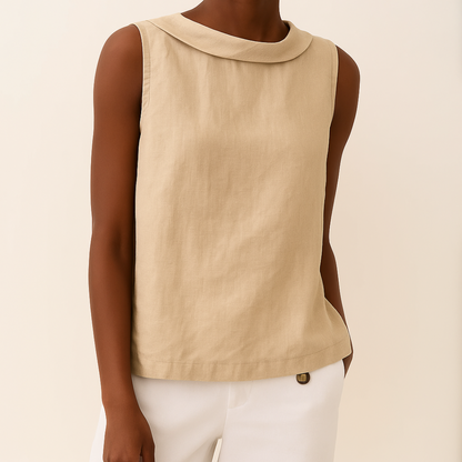 Maria Collection | Sleeveless Roll Collar Top with Flattering Silhouette | Effortless Elegance for Summer Style