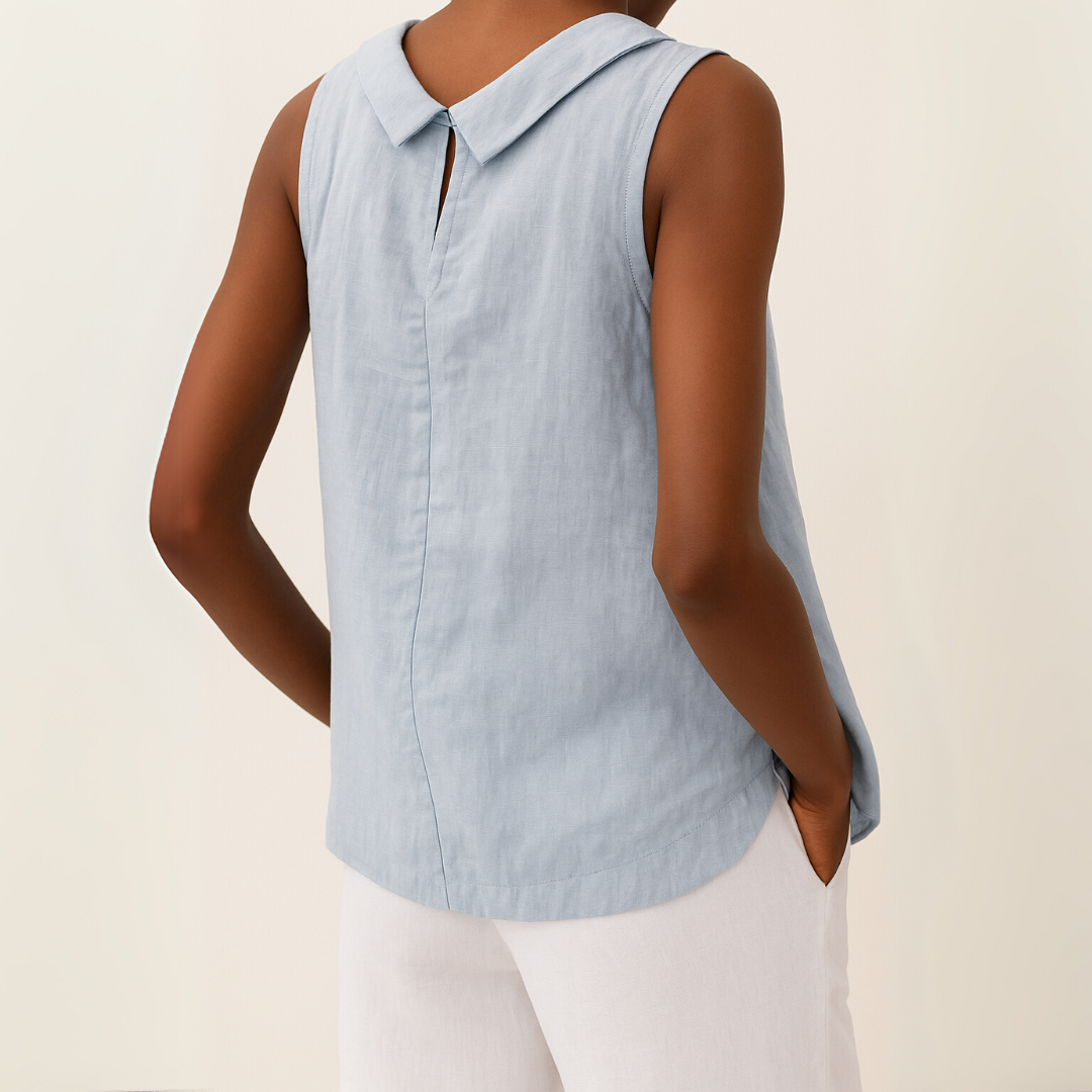 Maria Collection | Sleeveless Roll Collar Top with Flattering Silhouette | Effortless Elegance for Summer Style