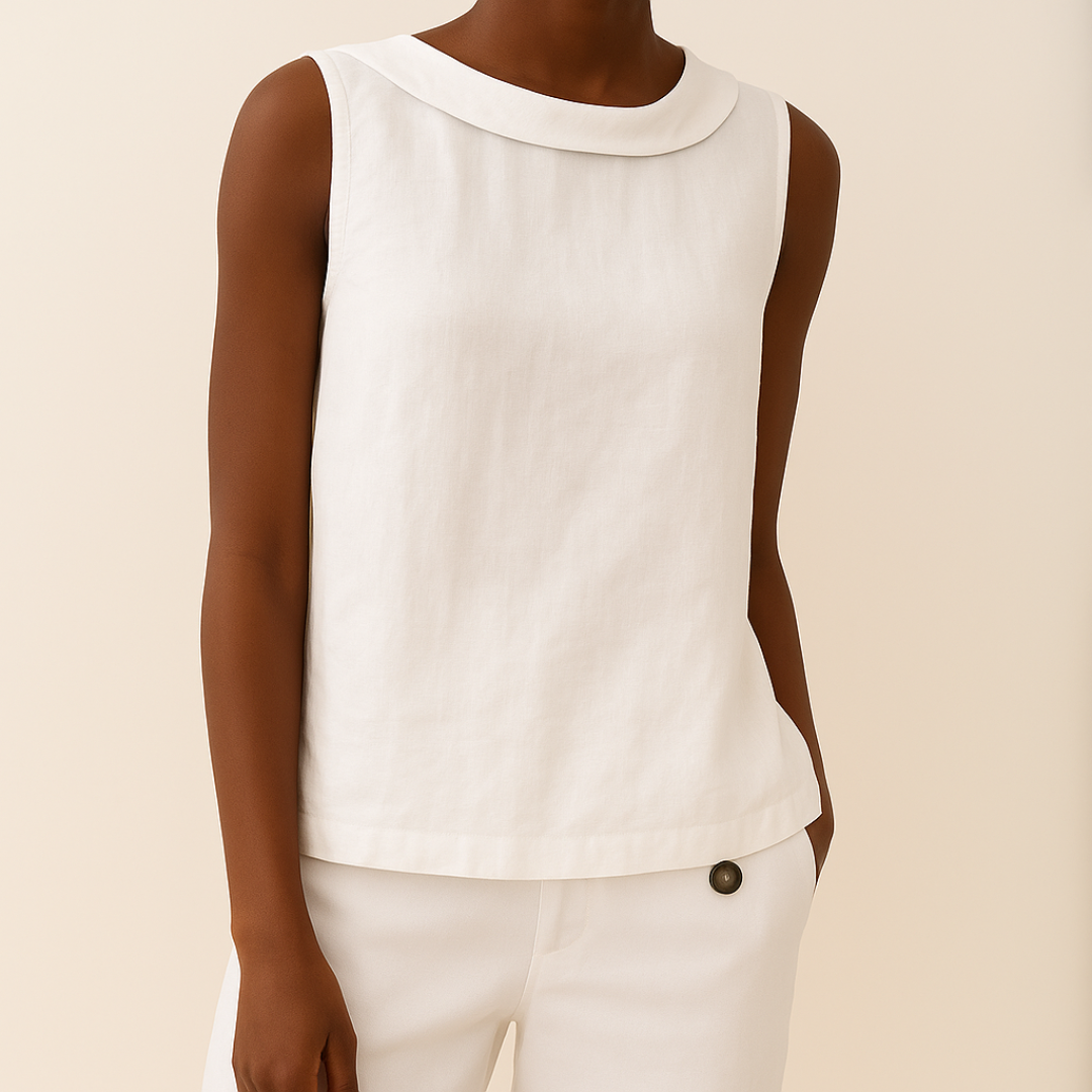 Maria Collection | Sleeveless Roll Collar Top with Flattering Silhouette | Effortless Elegance for Summer Style
