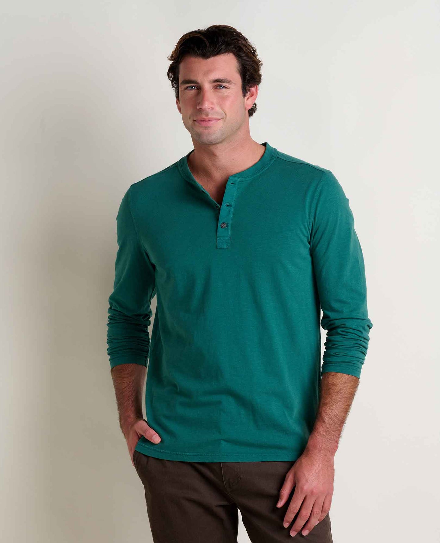 Men's Cotton Henley Shirt – Long Sleeve Garment Dyed Relaxed Fit Henley for Casual & Everyday Wear