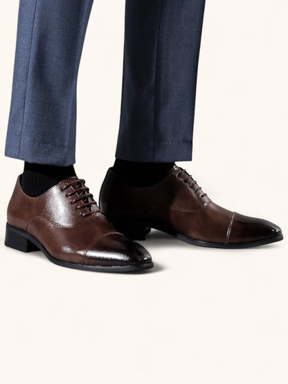 Men's Cap Toe Oxford Dress Shoes – Classic Closed Lacing Polished Leather Dress Shoes for Formal & Business Wear