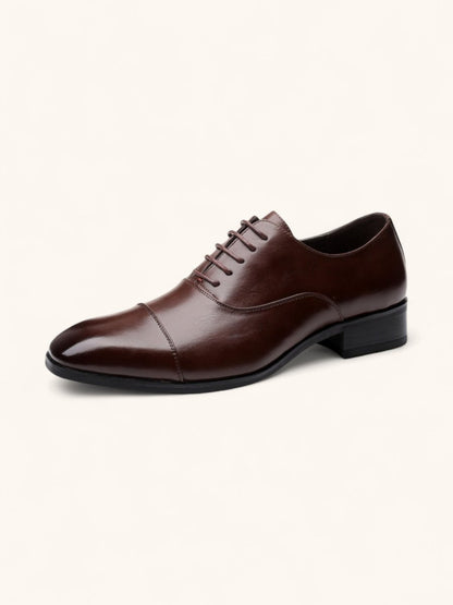 Men's Cap Toe Oxford Dress Shoes – Classic Closed Lacing Polished Leather Dress Shoes for Formal & Business Wear