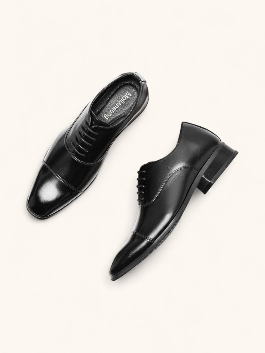 Men's Cap Toe Oxford Dress Shoes – Classic Closed Lacing Polished Leather Dress Shoes for Formal & Business Wear