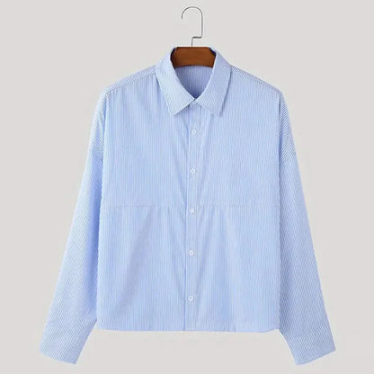 Men's Long Sleeve Striped Shirt Jacket - Button Up Lapel Collar Loose Fit Casual jacket Top