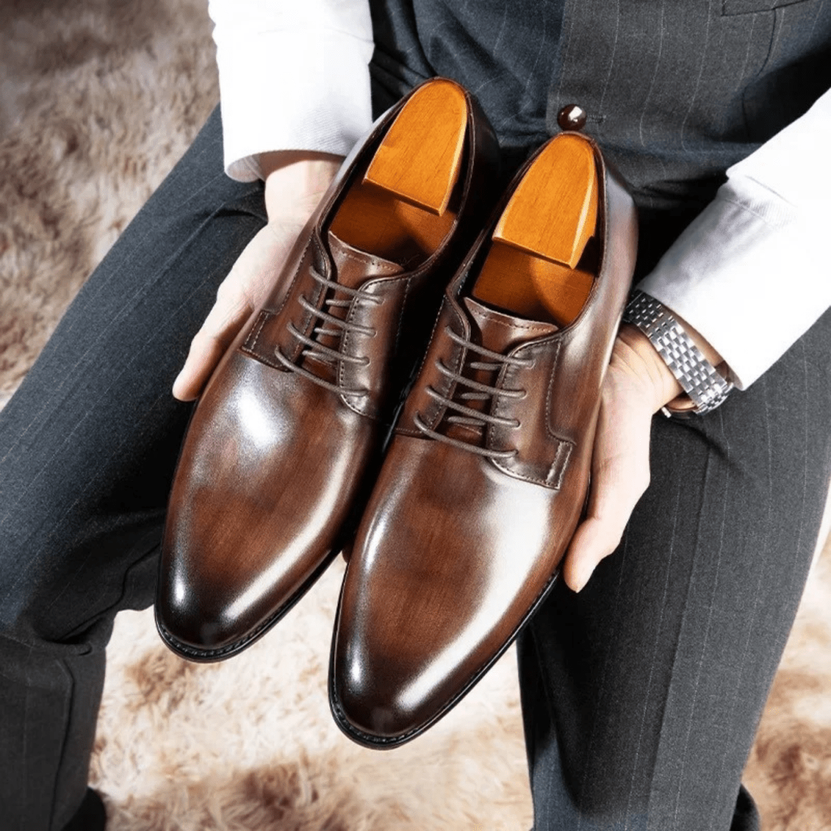 Men's Plain Toe Oxford Dress Shoes – Smooth Leather Lace-Up Formal Shoes for Work & Special Occasions
