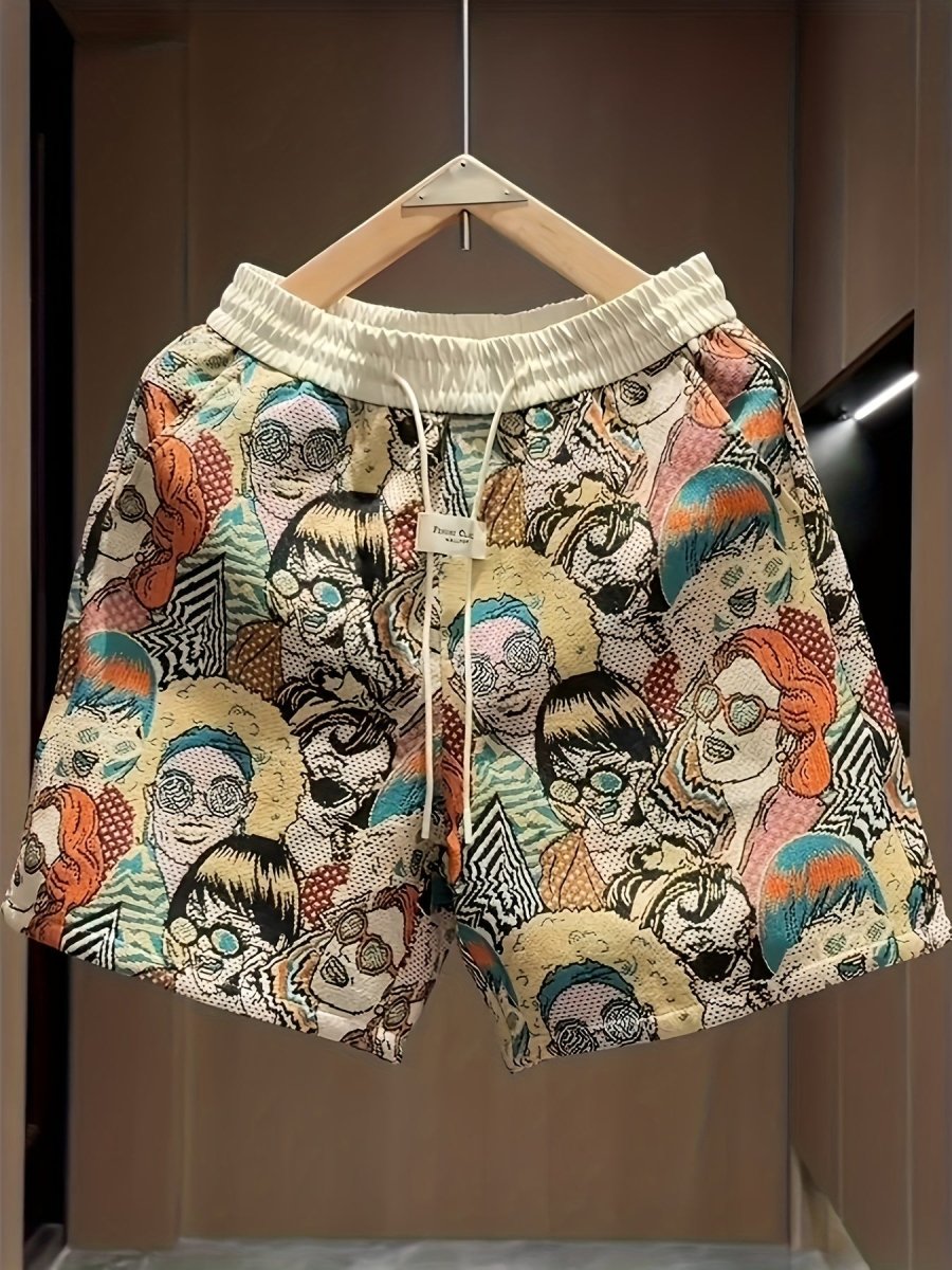 Men's Graphic Print Shorts – Relaxed Fit Elastic Waist Drawstring Streetwear Shorts for Summer