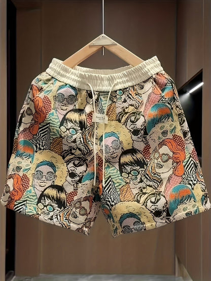Men's Graphic Print Shorts – Relaxed Fit Elastic Waist Drawstring Streetwear Shorts for Summer