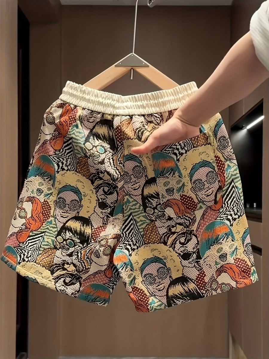 Men's Graphic Print Shorts – Relaxed Fit Elastic Waist Drawstring Streetwear Shorts for Summer
