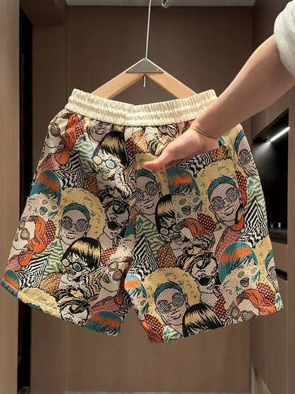Men's Graphic Print Shorts – Relaxed Fit Elastic Waist Drawstring Streetwear Shorts for Summer