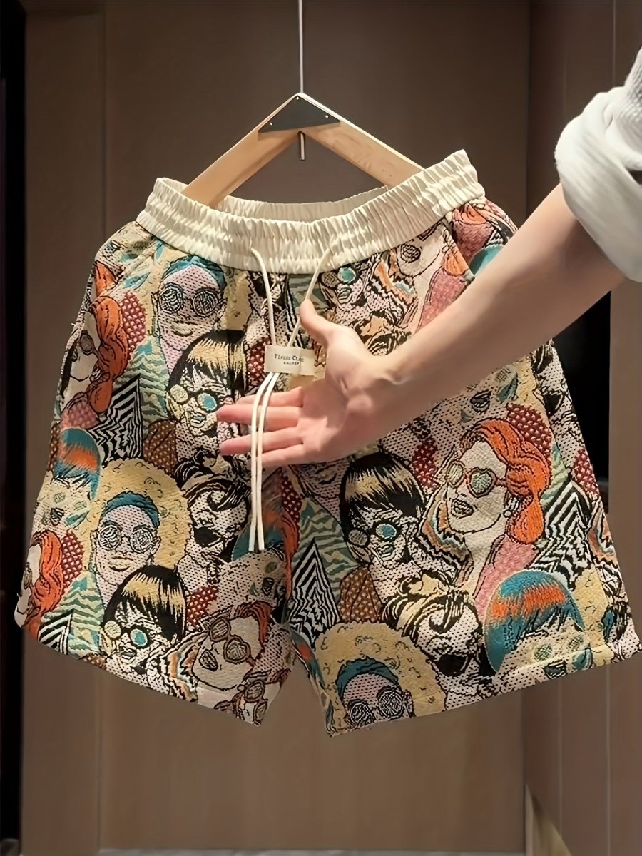 Men's Graphic Print Shorts – Relaxed Fit Elastic Waist Drawstring Streetwear Shorts for Summer