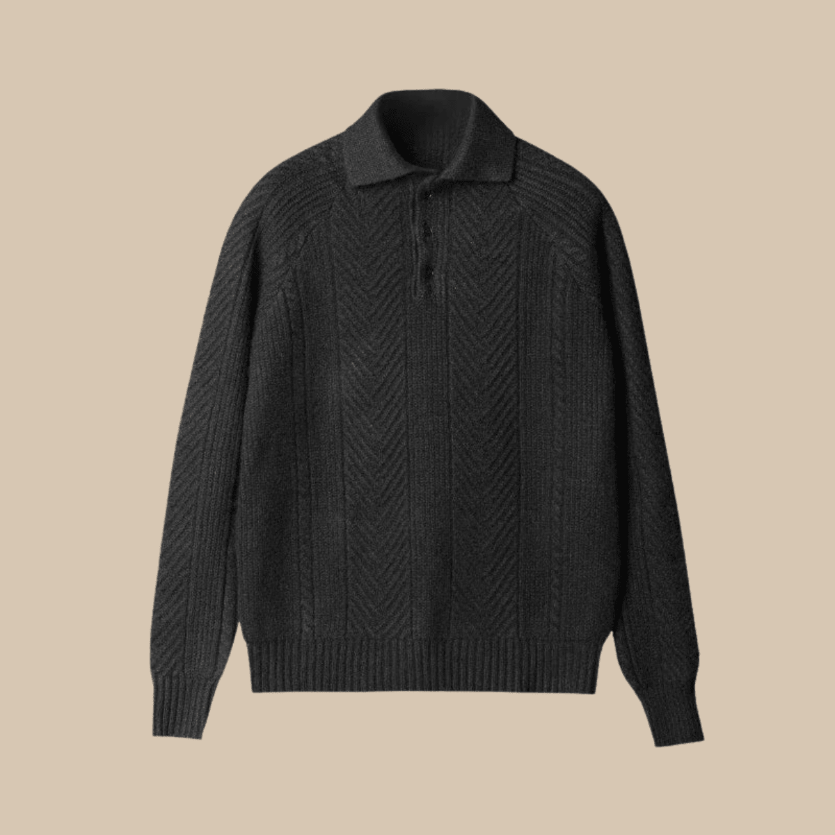 Men's Knit Polo Sweater – Long Sleeve Textured Pattern Ribbed Cuffs