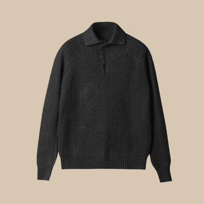 Men's Knit Polo Sweater – Long Sleeve Textured Pattern Ribbed Cuffs