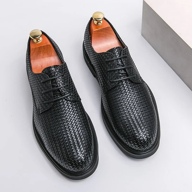 Men's Woven Texture Dress Shoes – Lace-Up Rounded Toe Oxford Shoes for Smart Casual & Formal Wear