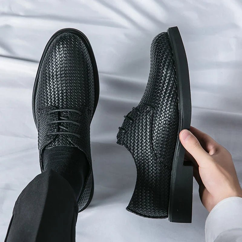 Men's Woven Texture Dress Shoes – Lace-Up Rounded Toe Oxford Shoes for Smart Casual & Formal Wear