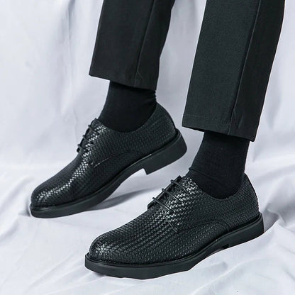 Men's Woven Texture Dress Shoes – Lace-Up Rounded Toe Oxford Shoes for Smart Casual & Formal Wear