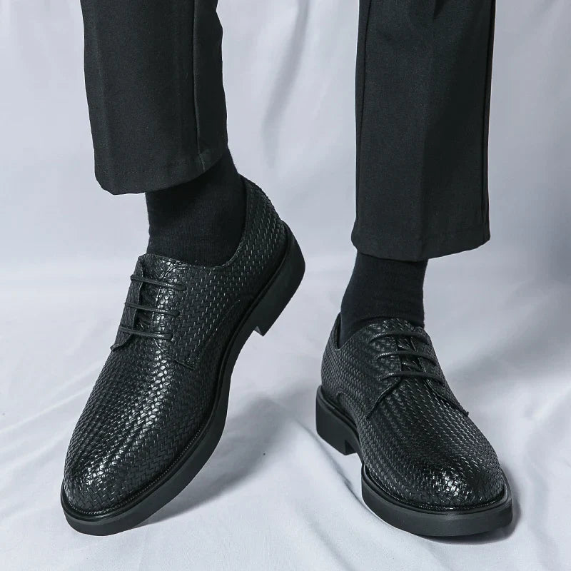 Men's Woven Texture Dress Shoes – Lace-Up Rounded Toe Oxford Shoes for Smart Casual & Formal Wear