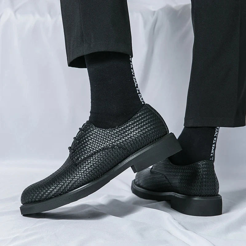 Men's Woven Texture Dress Shoes – Lace-Up Rounded Toe Oxford Shoes for Smart Casual & Formal Wear