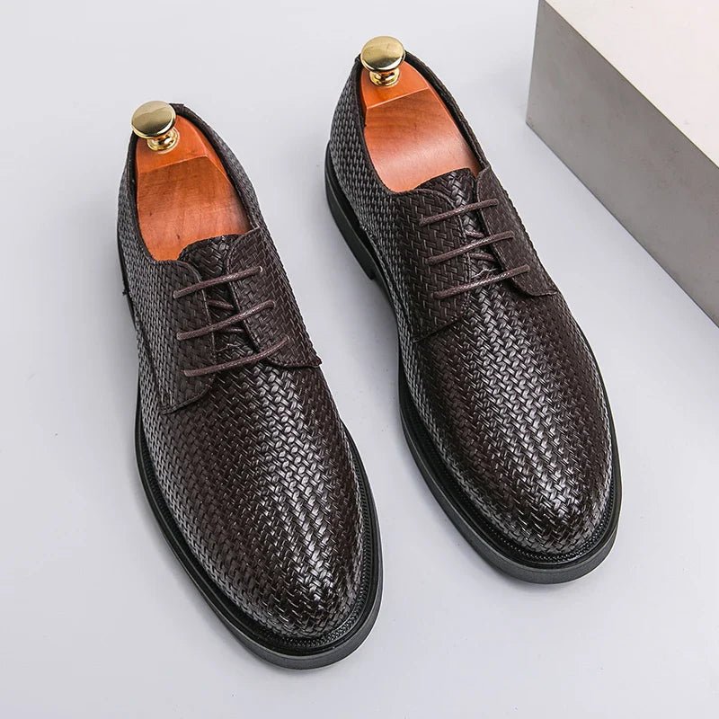 Men's Woven Texture Dress Shoes – Lace-Up Rounded Toe Oxford Shoes for Smart Casual & Formal Wear
