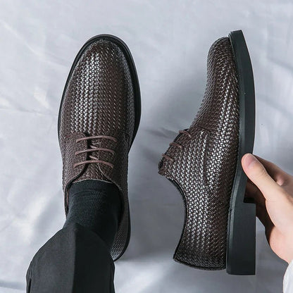 Men's Woven Texture Dress Shoes – Lace-Up Rounded Toe Oxford Shoes for Smart Casual & Formal Wear