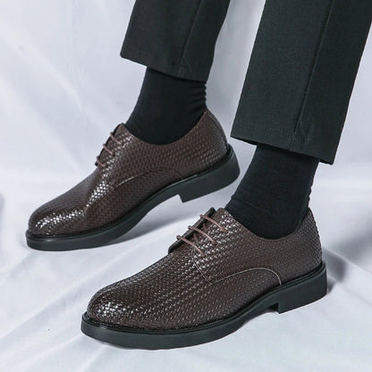 Men's Woven Texture Dress Shoes – Lace-Up Rounded Toe Oxford Shoes for Smart Casual & Formal Wear