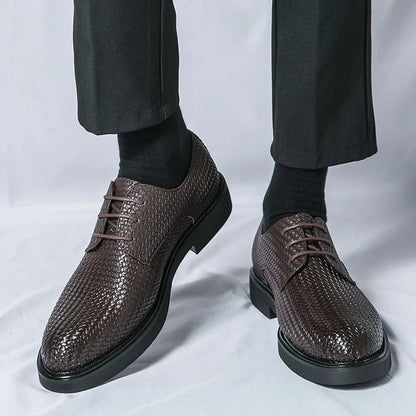 Men's Woven Texture Dress Shoes – Lace-Up Rounded Toe Oxford Shoes for Smart Casual & Formal Wear