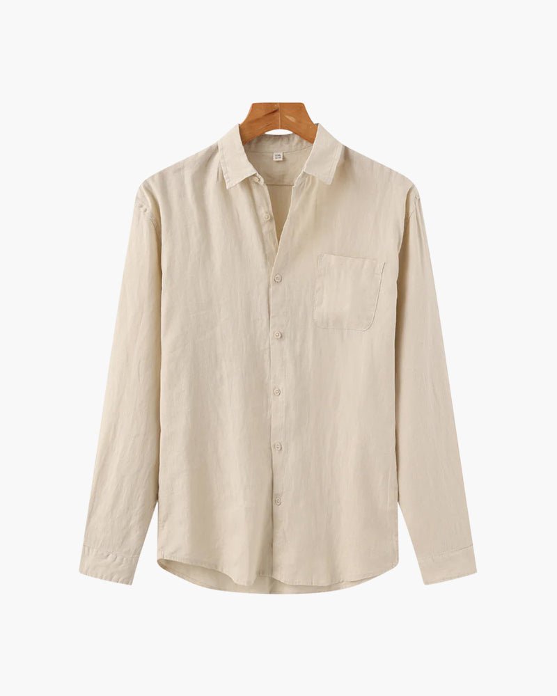 Men's Linen Shirt – Long Sleeve Button Front Casual Shirt with Pointed Collar for Everyday & Smart Casual Wear