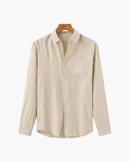 Men's Linen Shirt – Long Sleeve Button Front Casual Shirt with Pointed Collar for Everyday & Smart Casual Wear