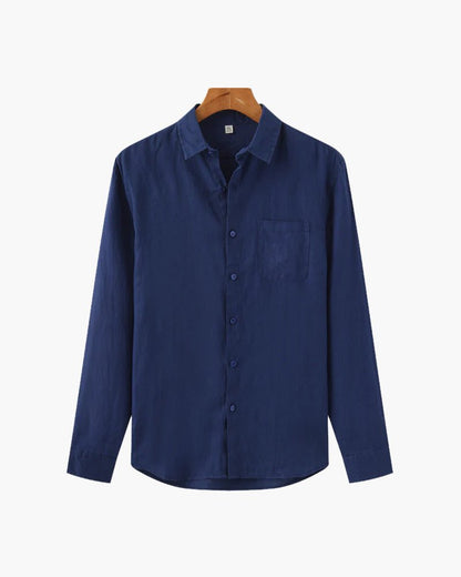 Men's Linen Shirt – Long Sleeve Button Front Casual Shirt with Pointed Collar for Everyday & Smart Casual Wear