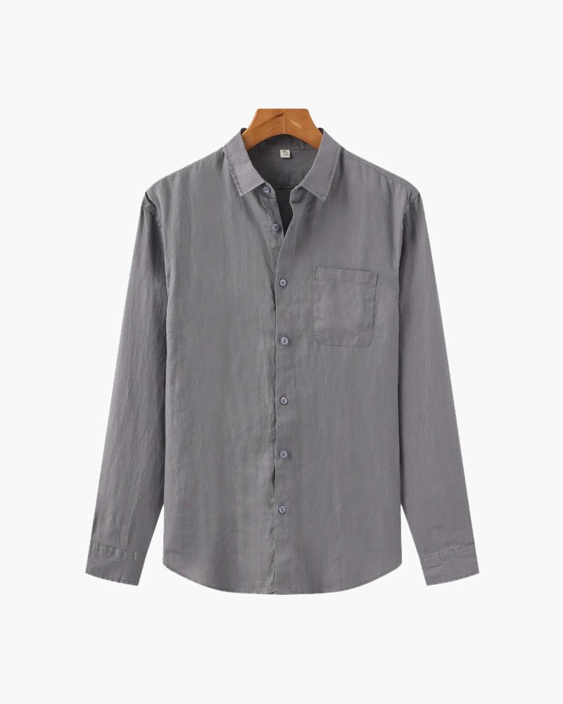 Men's Linen Shirt – Long Sleeve Button Front Casual Shirt with Pointed Collar for Everyday & Smart Casual Wear