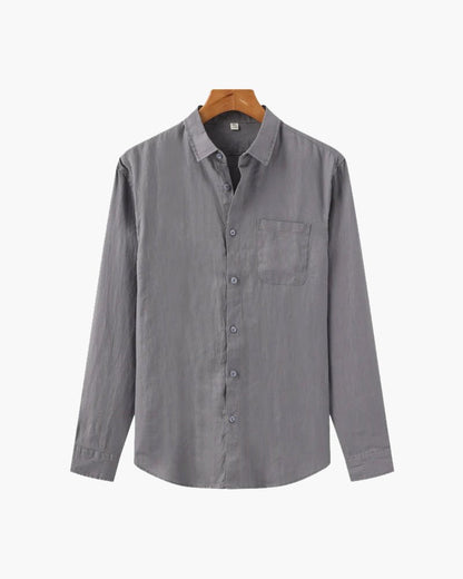 Men's Linen Shirt – Long Sleeve Button Front Casual Shirt with Pointed Collar for Everyday & Smart Casual Wear