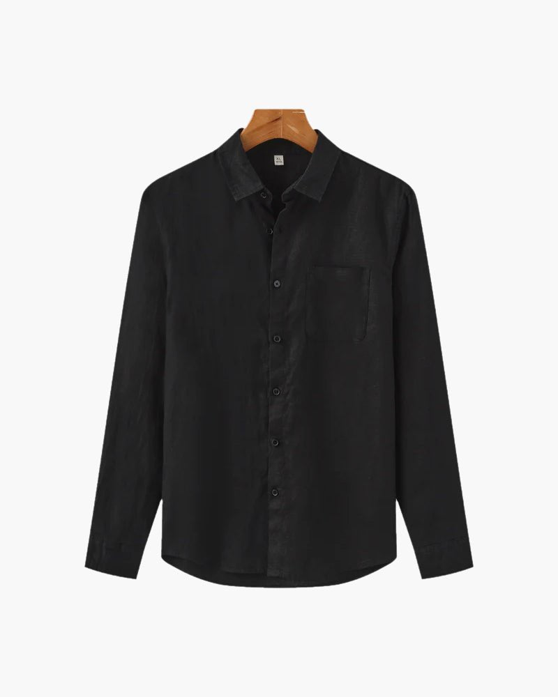 Men's Linen Shirt – Long Sleeve Button Front Casual Shirt with Pointed Collar for Everyday & Smart Casual Wear
