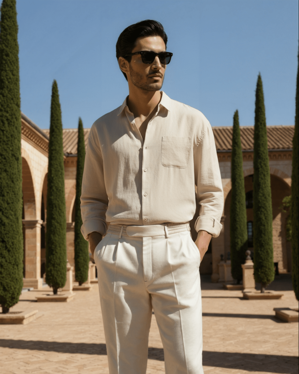 Men's Linen Shirt – Long Sleeve Button Front Casual Shirt with Pointed Collar for Everyday & Smart Casual Wear