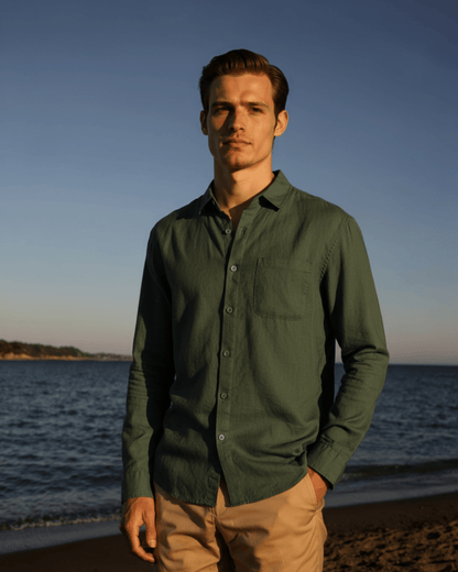 Men's Linen Shirt – Long Sleeve Button Front Casual Shirt with Pointed Collar for Everyday & Smart Casual Wear