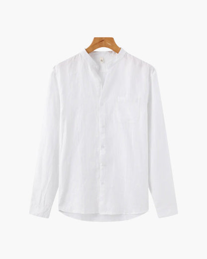 Men's Linen Shirt – Long Sleeve Button Front Casual Shirt with Pointed Collar for Everyday & Smart Casual Wear