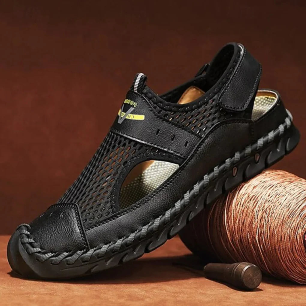 Men's Mesh Closed Toe Sandals – Adjustable Velcro Strap Athletic Sandals with Non-Slip Rubber Outsole