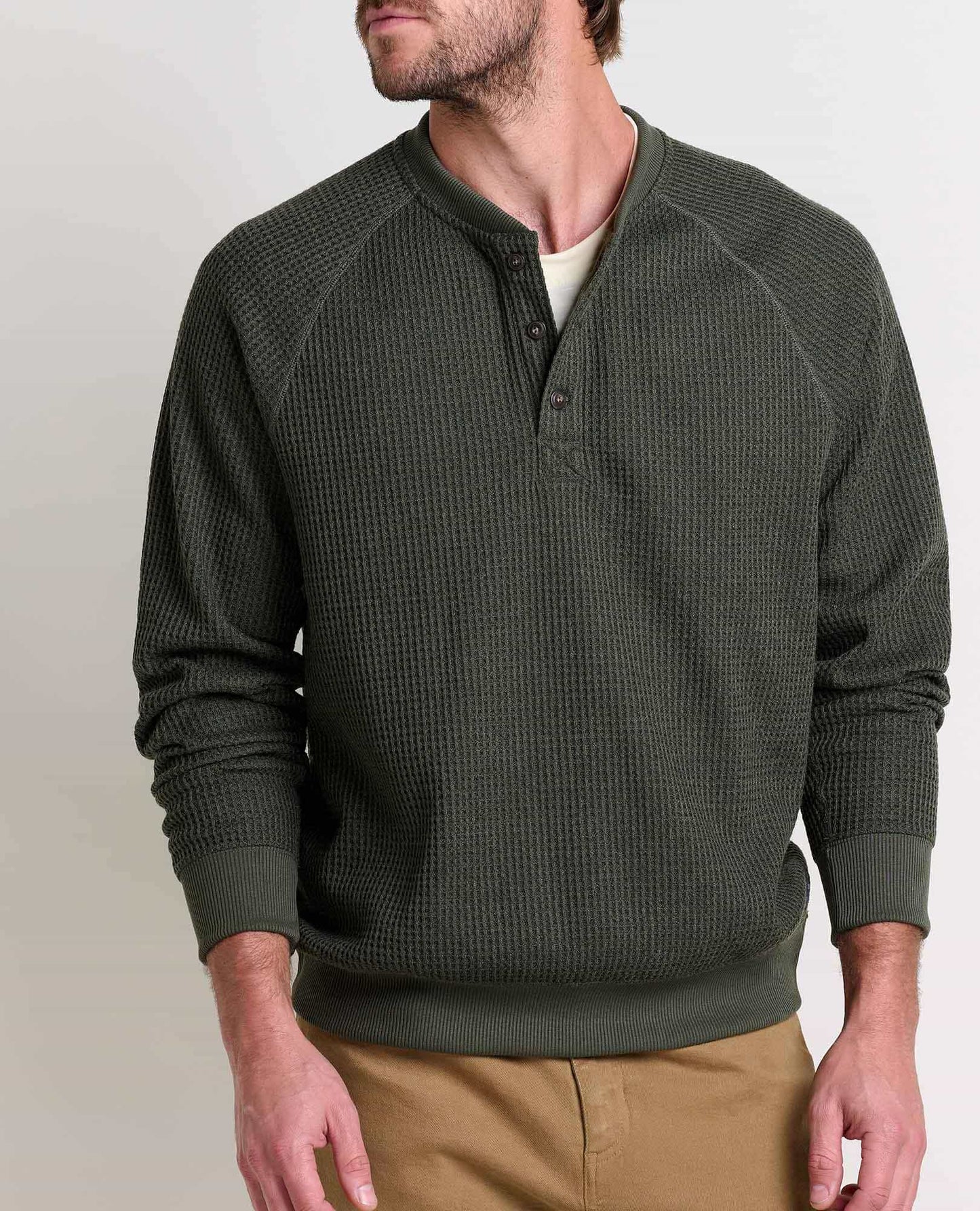 Men's Waffle Knit Henley Shirt – Midweight Breathable Textured Henley for Casual & Smart Casual Wear