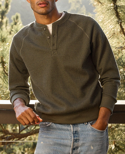 Men's Waffle Knit Henley Shirt – Midweight Breathable Textured Henley for Casual & Smart Casual Wear