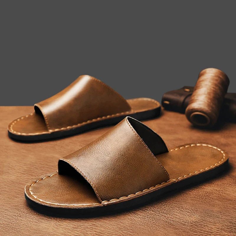 Men's Slip-On Sandals – Open Toe Wide Strap Flat Sandals for Beach, Casual & Everyday Summer Wear