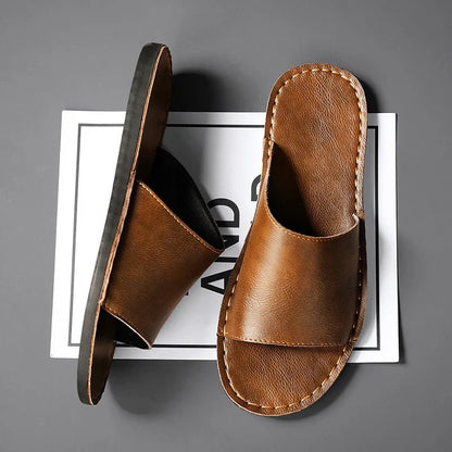 Men's Slip-On Sandals – Open Toe Wide Strap Flat Sandals for Beach, Casual & Everyday Summer Wear