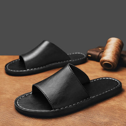Men's Slip-On Sandals – Open Toe Wide Strap Flat Sandals for Beach, Casual & Everyday Summer Wear