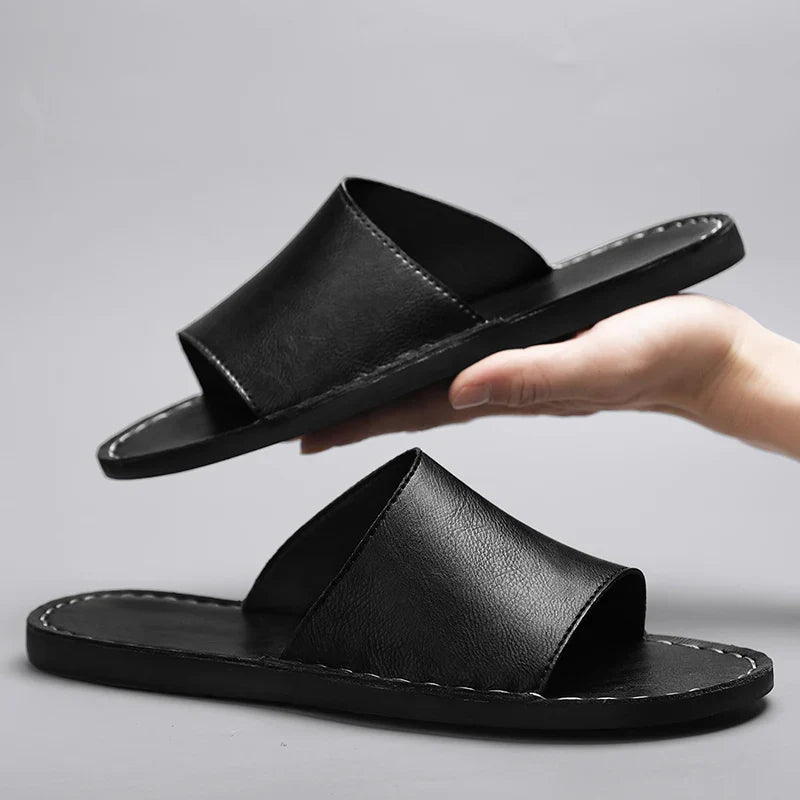 Men's Slip-On Sandals – Open Toe Wide Strap Flat Sandals for Beach, Casual & Everyday Summer Wear